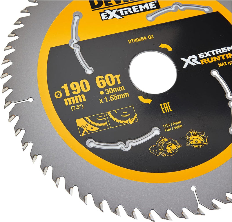 Dewalt XR Extreme Runtime Kreissaegeblatt Handkreissäge, 1 Stück, 190/30 mm 60 WZ/FZ, DT99564-QZ 190