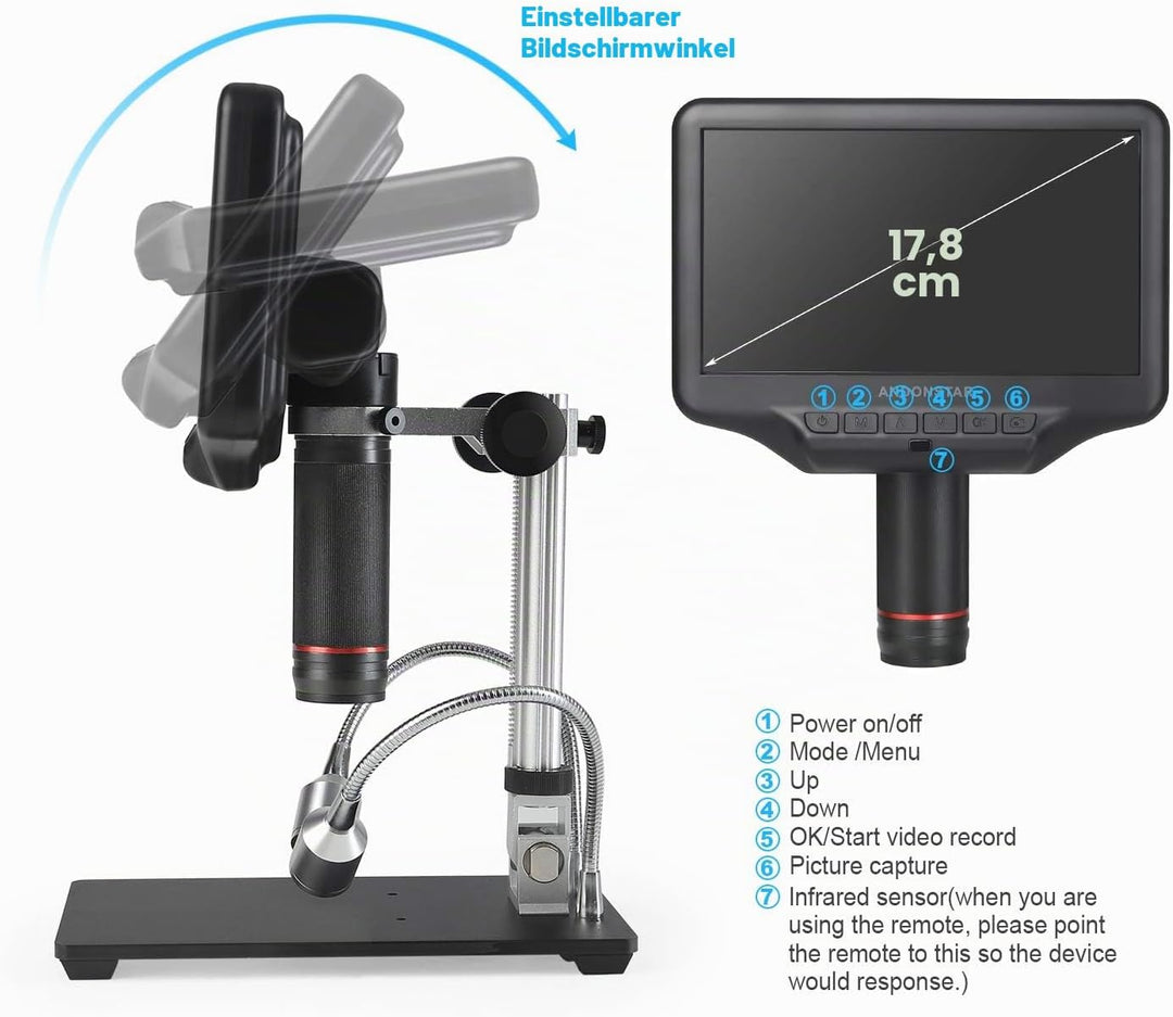 Andonstar AD407 3D HDMI Löten Digital Mikroskop mit 4MP UHD und 7 Zoll Einstellbarer LCD Bildschirm
