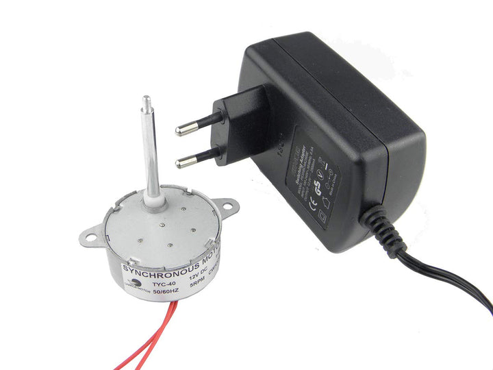 CHANCS Synchronmotor TYC40 12V DC 5U/min Welle 35mm mit DC-Netzteil - Eingang 100/240V Ausgang DC 12