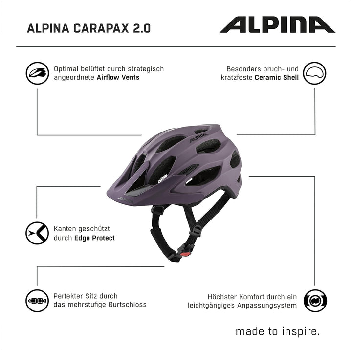 ALPINA CARAPAX 2.0 - Leichter, Stabiler & Komfortabler Fahrradhelm Mit Fliegennetz & Antibakterielle