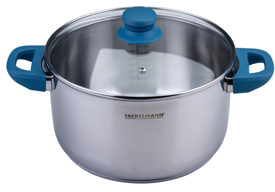 Fackelmann Kochtopf Essential Ø 24 cm aus Edelstahl – Modernes Design, ergonomische Softtouch-Griffe