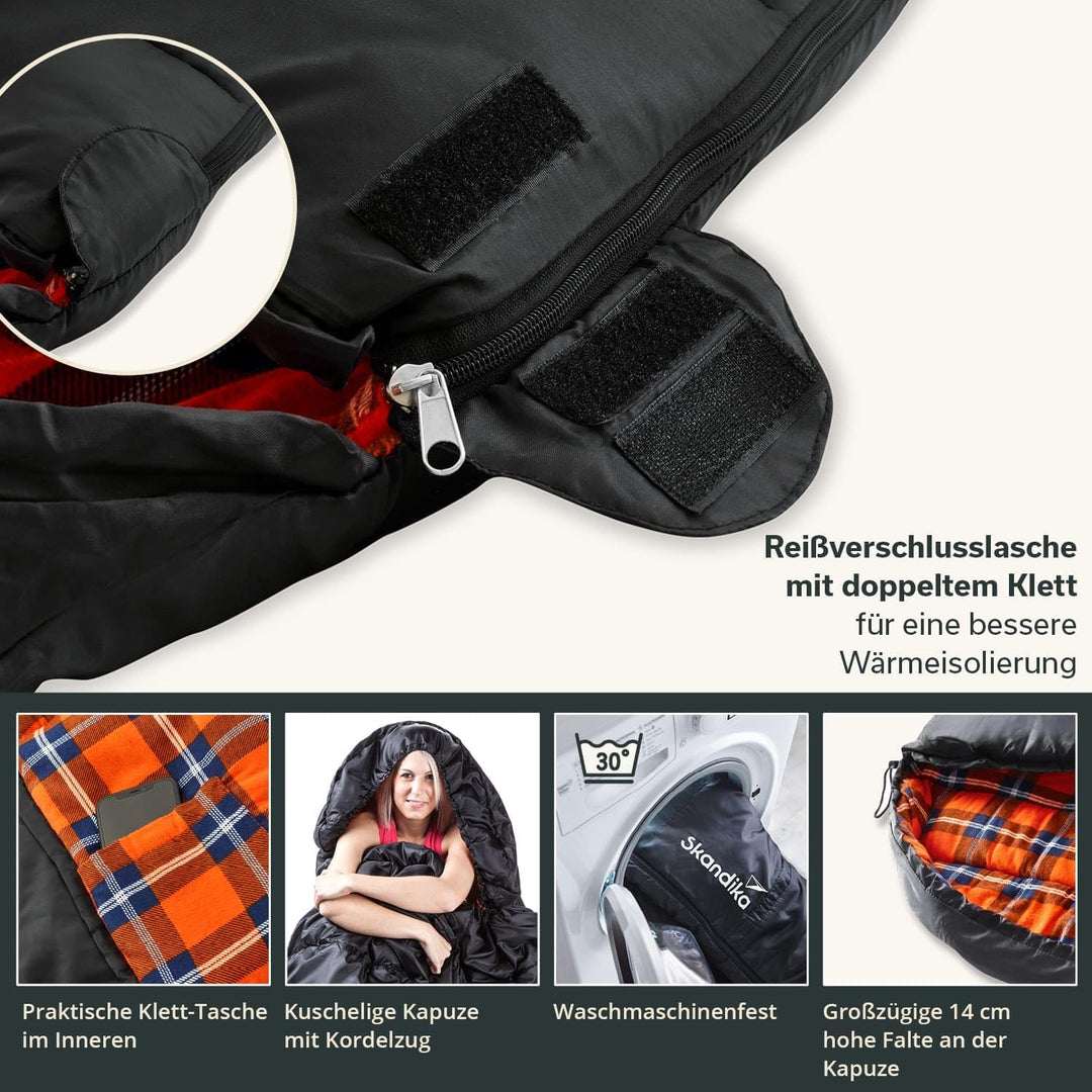 Skandika Schlafsack Vegas Flanell | XXL Mumienschlafsack mit Flanell Baumwoll oder Polycotton Innenf