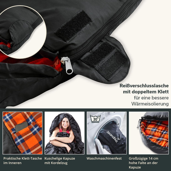 Skandika Schlafsack Vegas Flanell | XXL Mumienschlafsack mit Flanell Baumwoll oder Polycotton Innenf