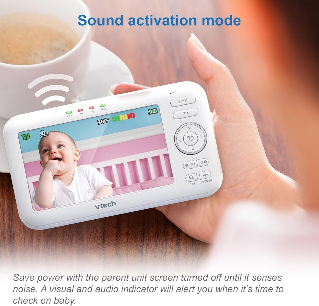 VTech VM5254 Babyphone mit Kamera 5 Zoll Video Baby Monitor, LCD-Farbbildschirm und Nachtsichtfunkti