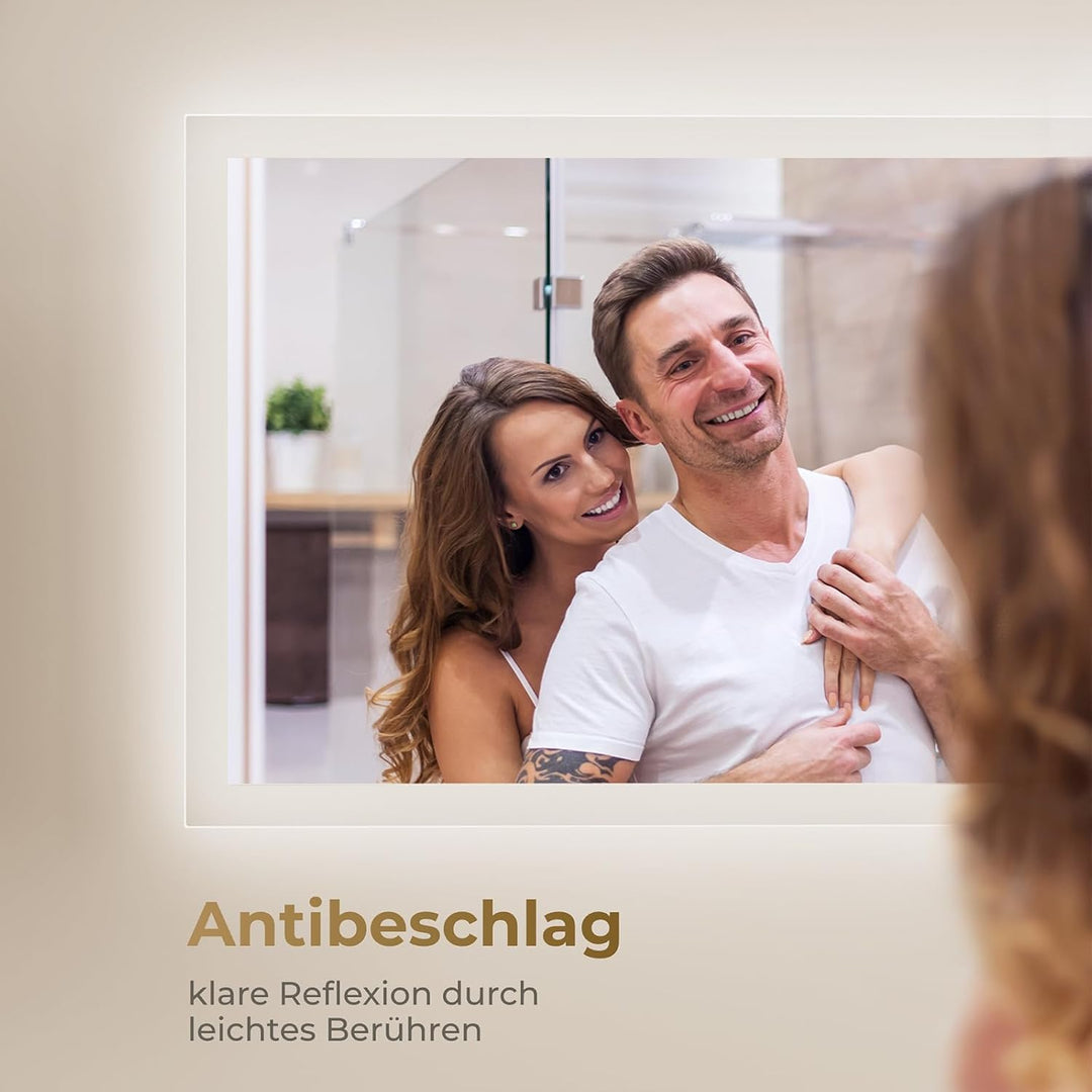 Heilmetz Badspiegel mit Beleuchtung LED 70x50cm, Badezimmerspiegel mit Beleuchtung 6500K Kaltweiss L