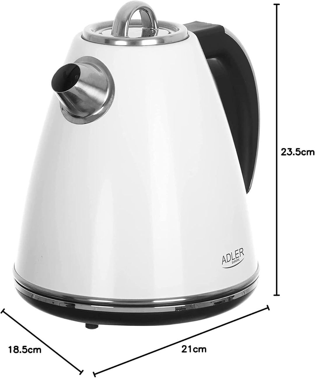 Adler AD 1343 Elektrischer Wasserkocher aus Metall 1,5 L 2200W Retro Design Strix Sicherheitskontrol