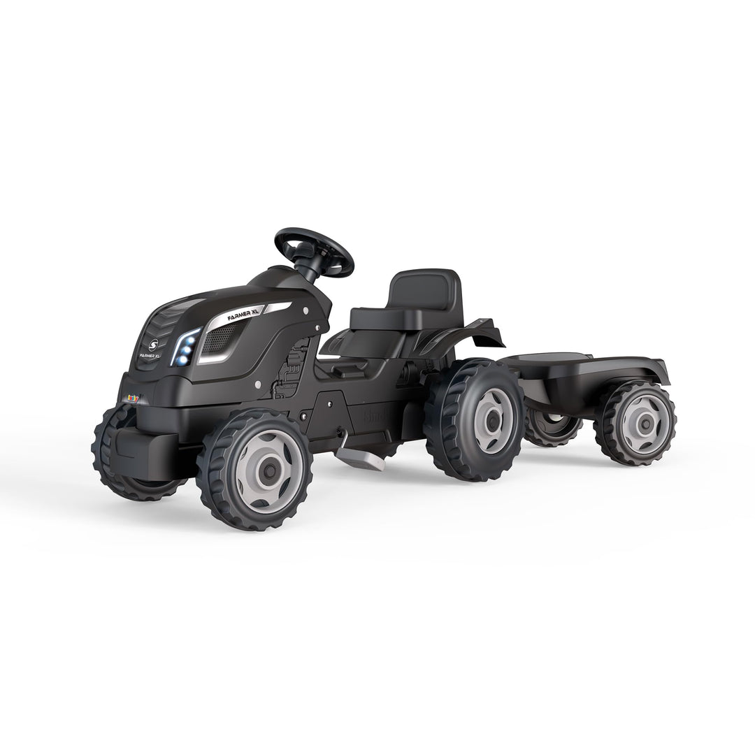 Smoby - Traktor Farmer XL Schwarz + Anhänger - Trettraktor für Kinder - Verstellbarer Sitz - Lenkrad