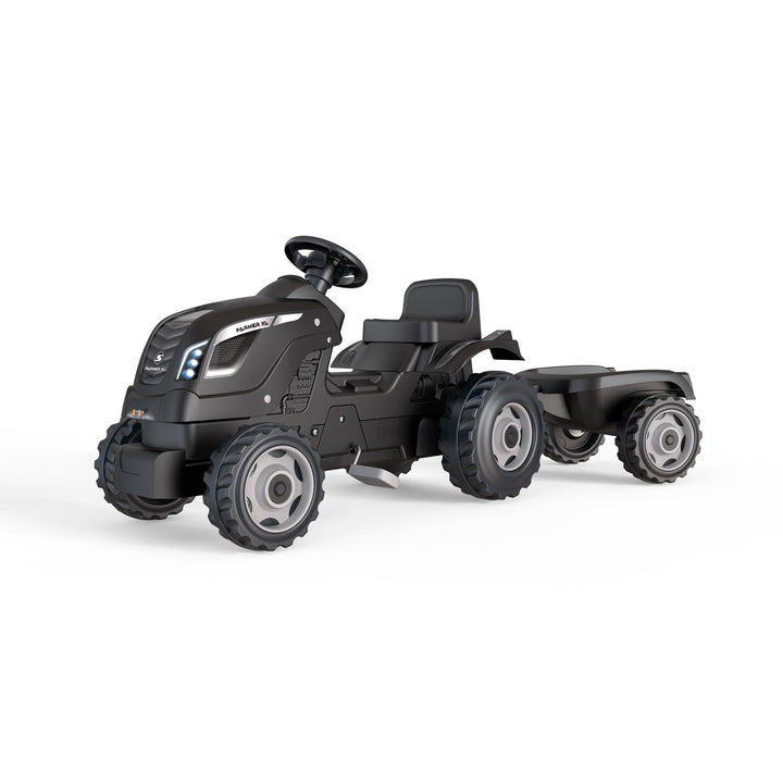 Smoby - Traktor Farmer XL Schwarz + Anhänger - Trettraktor für Kinder - Verstellbarer Sitz - Lenkrad