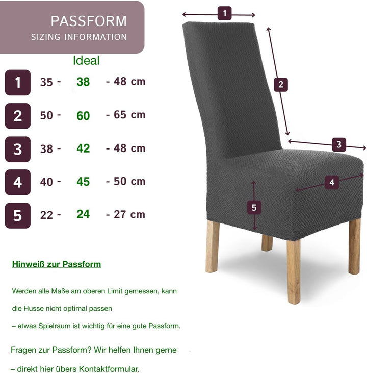 SCHEFFLER-Home Stuhlhussen Stretch Luna-Lang/Stuhlüberzug 4er Set Anthrazit/elastische Flanell Stuhl
