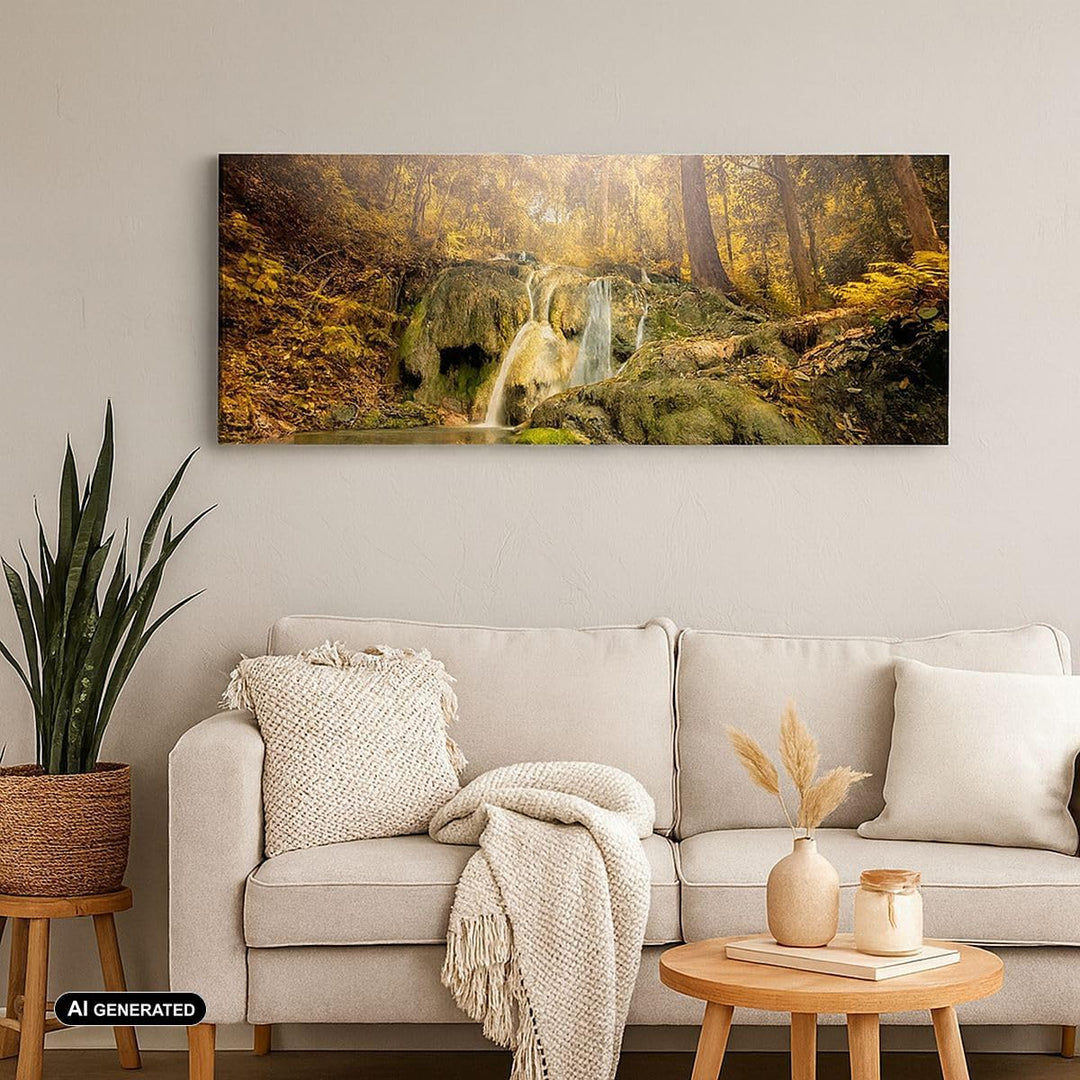 Wandbilder Dekoration Wohnzimmer Wald Wasserfall Natur Umwelt Panorama Bilder auf Leinwand 120x50cm
