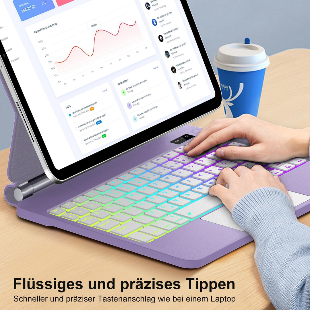 SENGBIRCH Magic Keyboard for iPad Air 11" M3 2025/M2 2024 - Deutsches QWERTZ Layout Tastatur mit hül