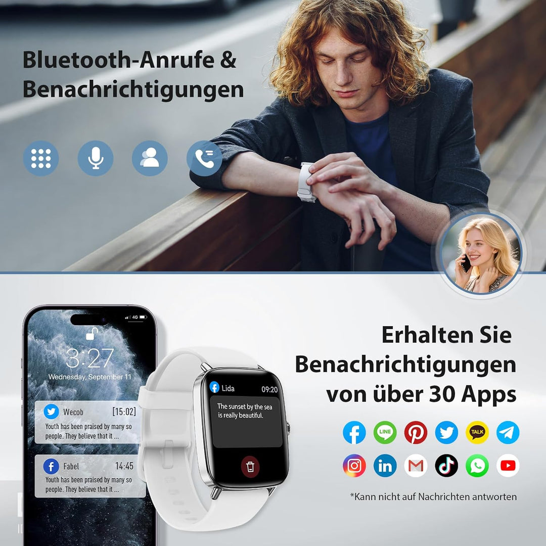 Yoever Smartwatch Herren Damen mit Telefonfunktion - 1.85" Fitnessuhr Herren mit Herzfrequenz SpO2 S
