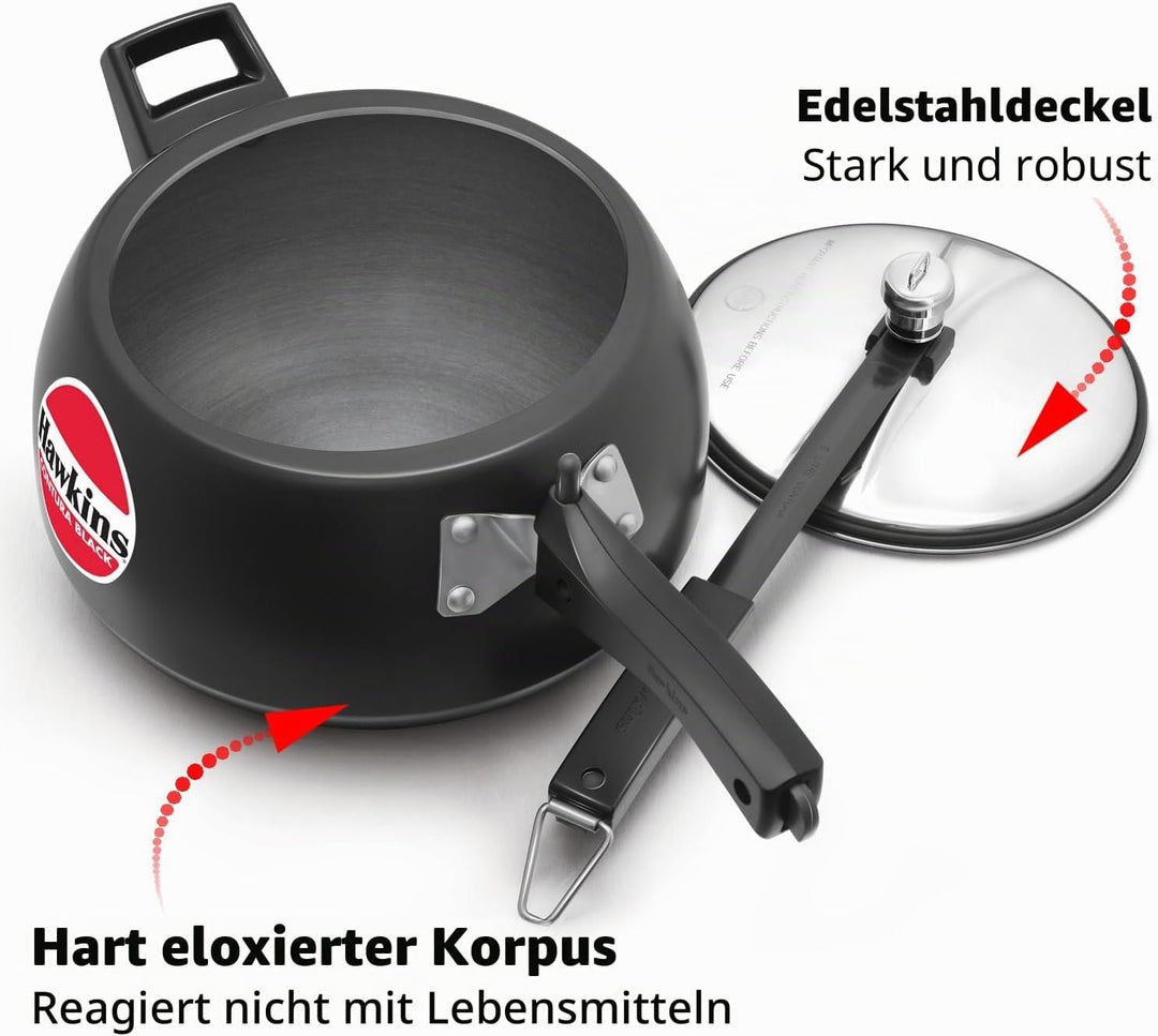 Hawkins CB50 Schnellkochtopf, harteloxiert, 5 l, Schwarz 5 Liter, 5 Liter
