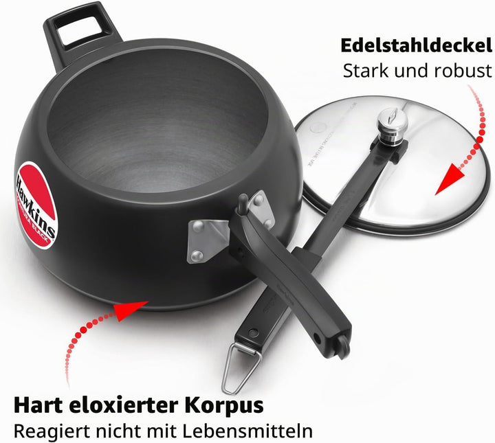 Hawkins CB50 Schnellkochtopf, harteloxiert, 5 l, Schwarz 5 Liter, 5 Liter