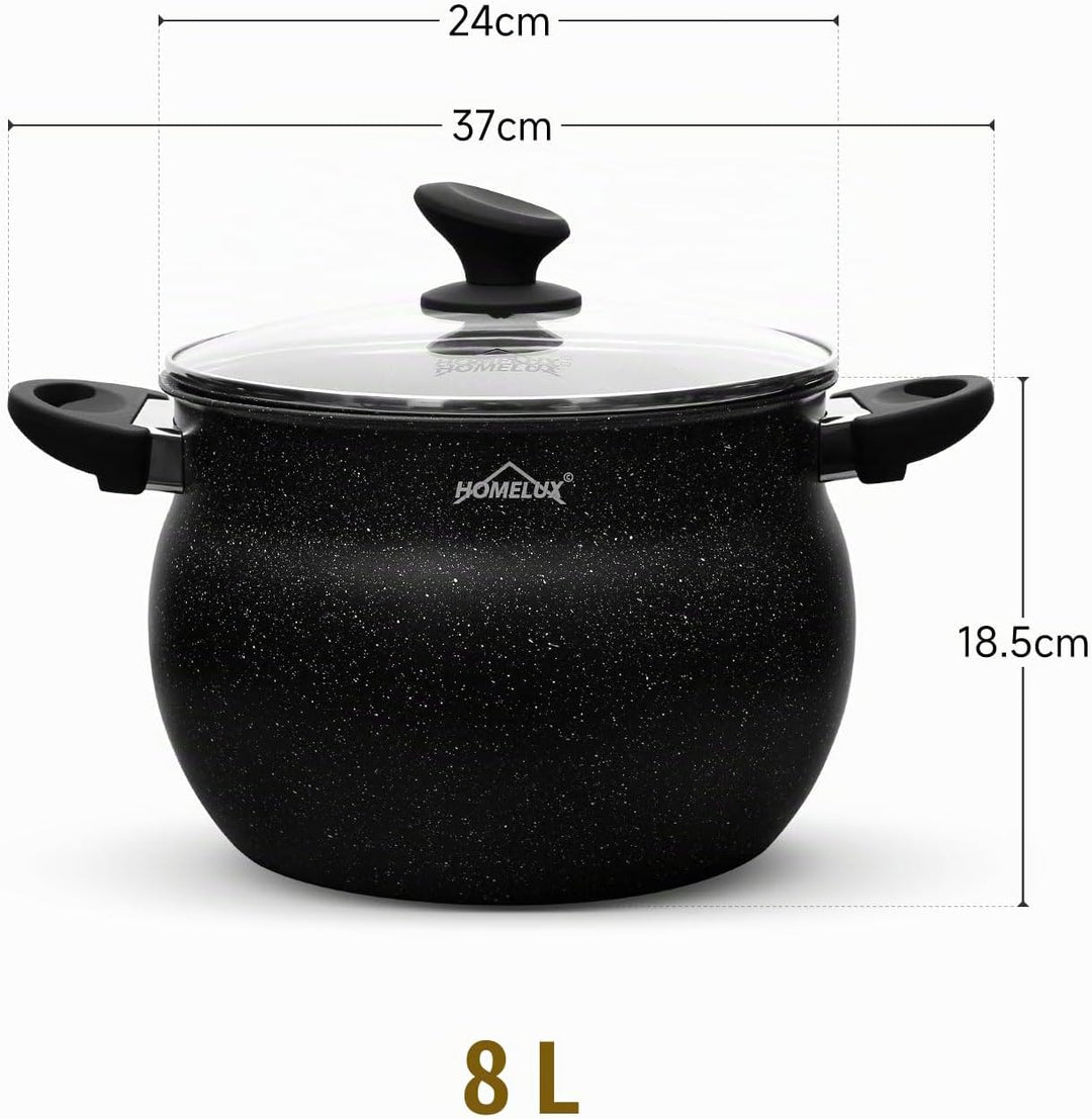24cm Kochtopf Homelux Topf Induktions Kochtopf mit Glasdeckel,Antihaftbeschichtung,8L Suppentöpfe au