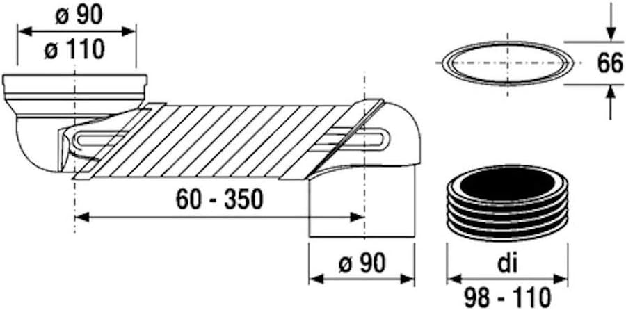 SANIT Versprungbogen (Versprung von minimal 60 mm – max. 350 mm, Mind. 6 Spülung erforderlich, passe
