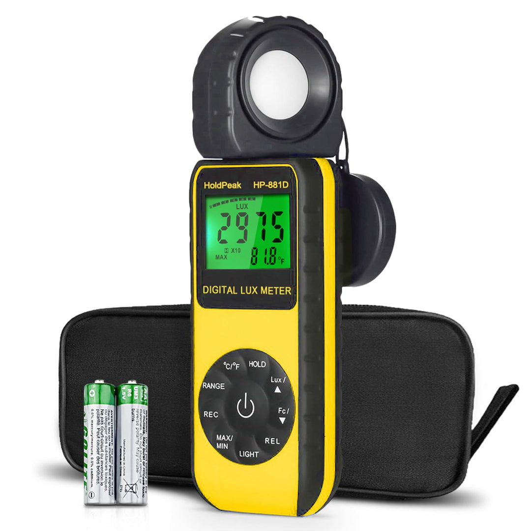 HoldPeak 881D Digitales Lichtmessgerät, Reichweite bis zu 0.01–400.000 Lux (1–40.000 FC), Datenspeic