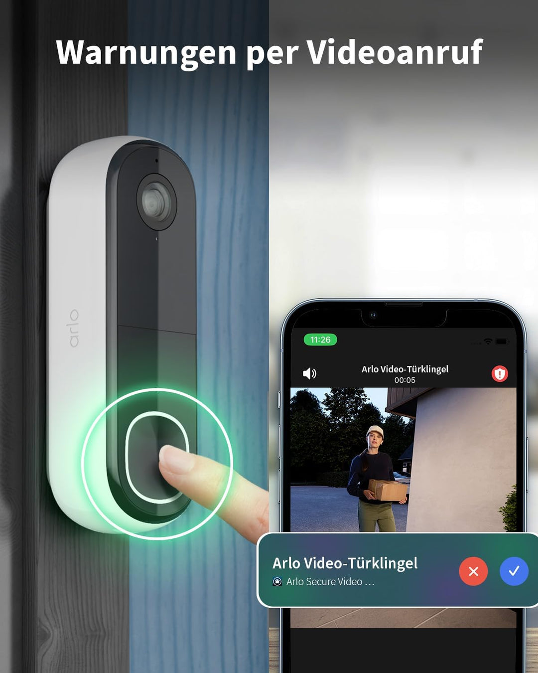 Arlo 2K HD Video Türklingel Mit Kamera Kabellos, WLAN Doorbell, Bewegungsmelder, 2-Wege-Audio, Ring