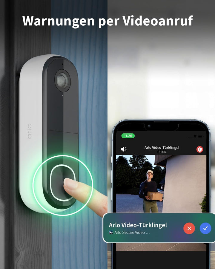 Arlo 2K HD Video Türklingel Mit Kamera Kabellos, WLAN Doorbell, Bewegungsmelder, 2-Wege-Audio, Ring