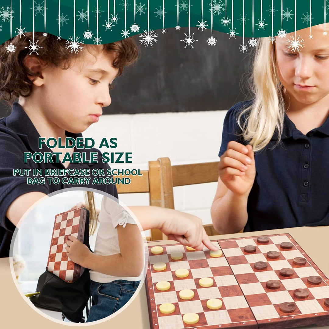 Peradix 2 in 1 Magnetisch Schachspiel für Kinder,Magnet Schachbrett&Dame, Klappbar Schach Reiseschac