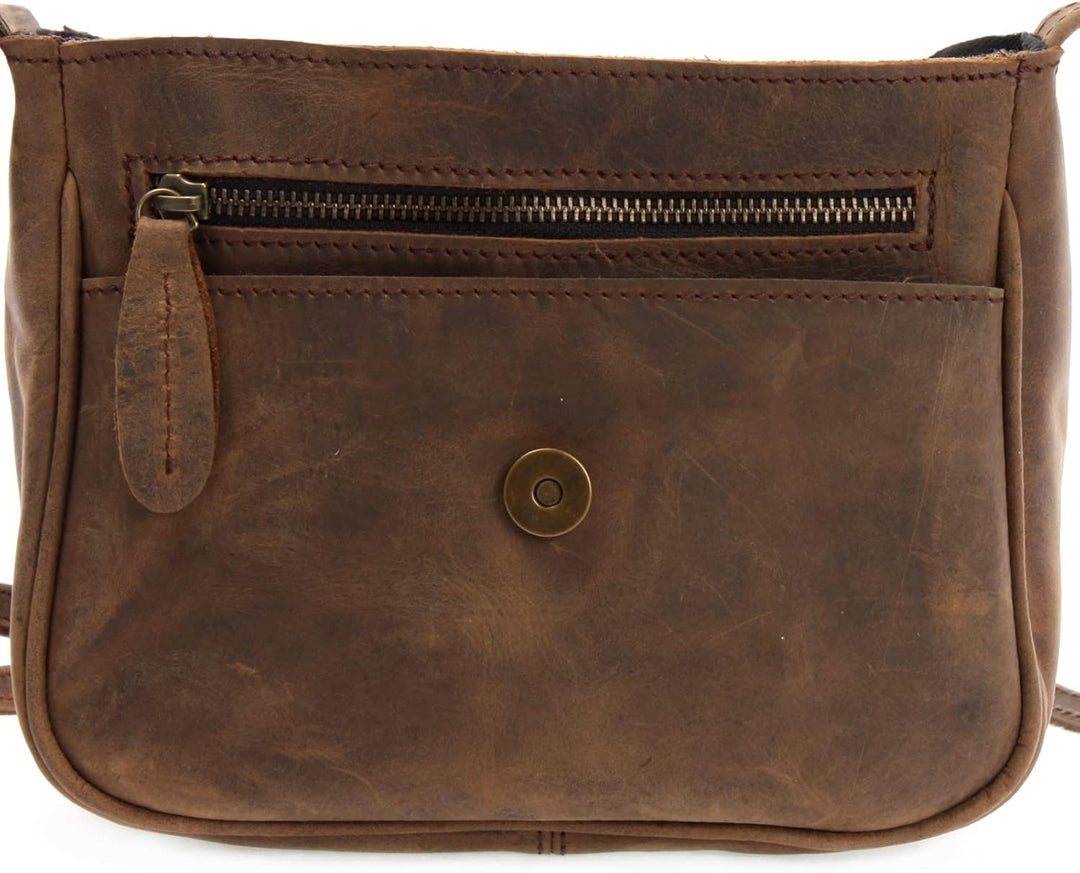 LECONI kleine Umhängetasche Damentasche Schultertasche Festivaltasche Leder 22x18x6cm LE3047 Schlamm