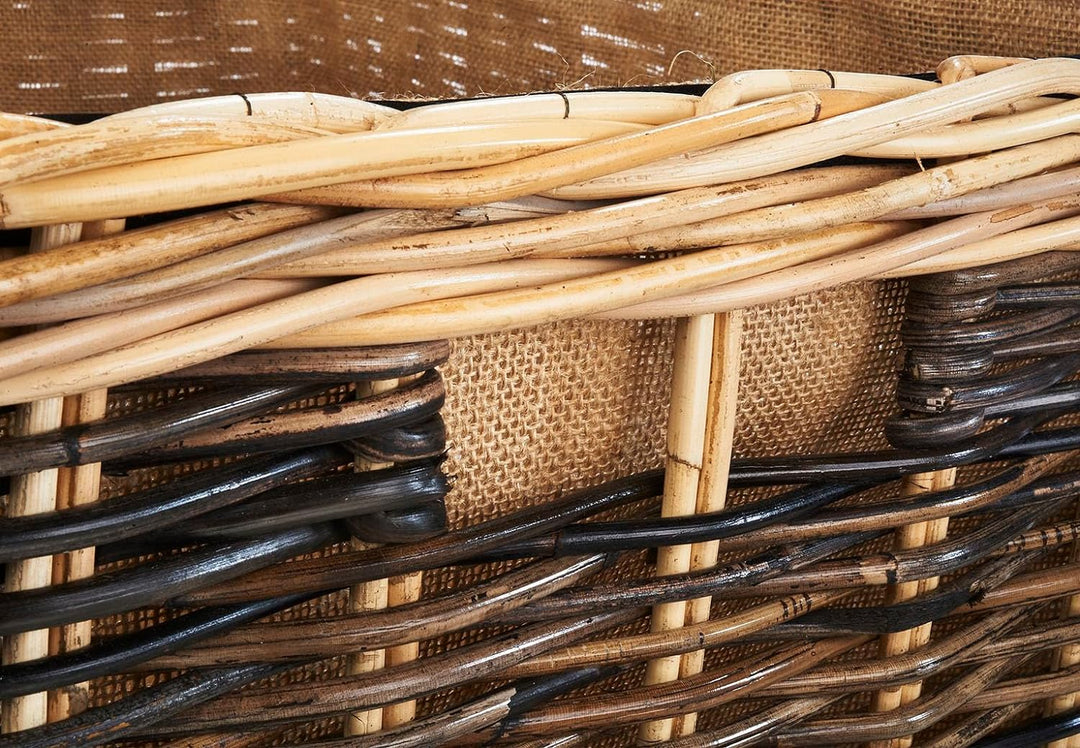 Kobolo Holztrage Holzkorb für Kaminholz - Rattan - mit Jutestoff und Henkel ausgestattet - zweifarbi