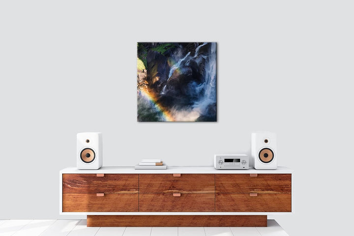 Regenbogen am Wasserfall Format: 60x60 als Leinwandbild, Motiv fertig gerahmt auf Echtholzrahmen, Ho