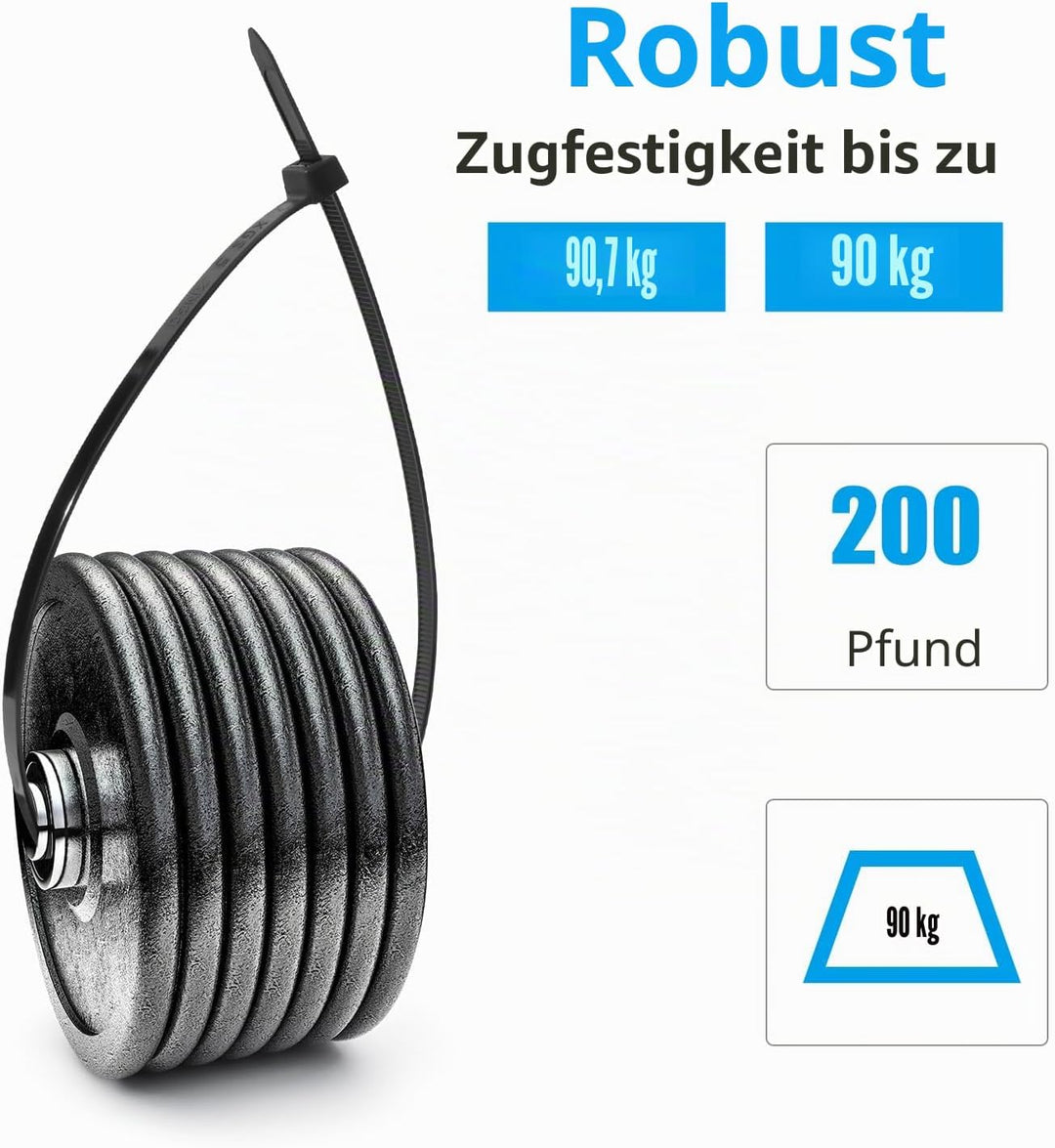 XINGO Lang Kabelbinder Schwarz,400mmx9mm Zugfestigkeit mit 80KG,100Stück Kabelbinder lang Set,UV Bes