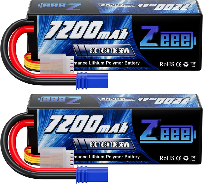 Zeee 4S Lipo Akku 14,8V 80C 7200mAh RC Akku Hartschalenk mit EC5 Anschluss für RC Auto LKW Tank Bugg