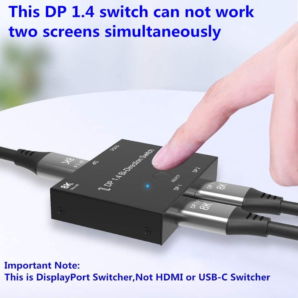 CABLEDECONN DisplayPort 8K DP 1.4 2In 1Out 1In 2Out Switch Bi-Direction 8K@30Hz 4K@120Hz Splitter Co