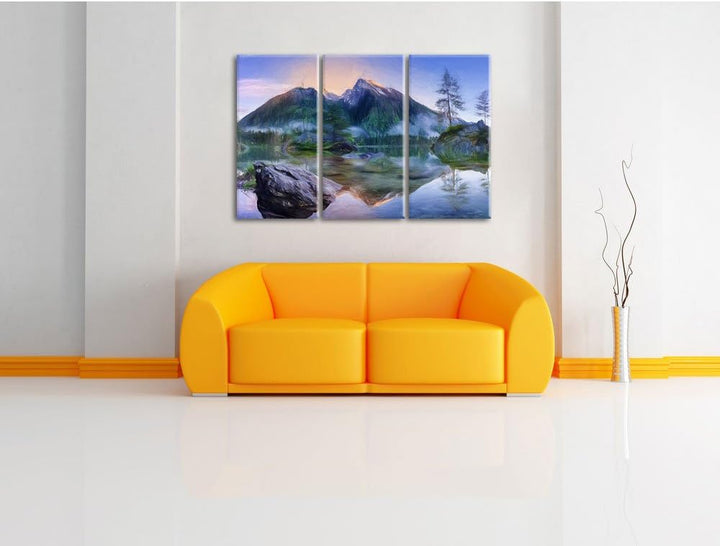 Pixxprint Sonnenaufgang am Hintersee / 3-Teilig/Gesamtmass 120cm Leinwandbild bespannt auf Holzrahme