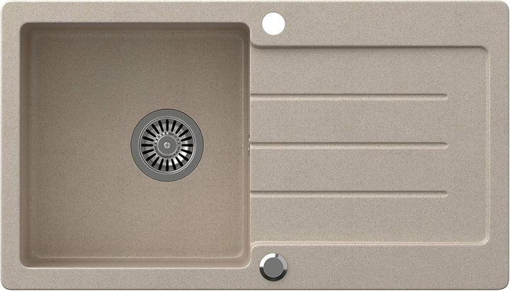 QUADRON Spülbecken Spüle Küche Granit | Grösse 77 x 44 x 18,5 cm, Beige & Stahl | JOHNNY 111 Granits