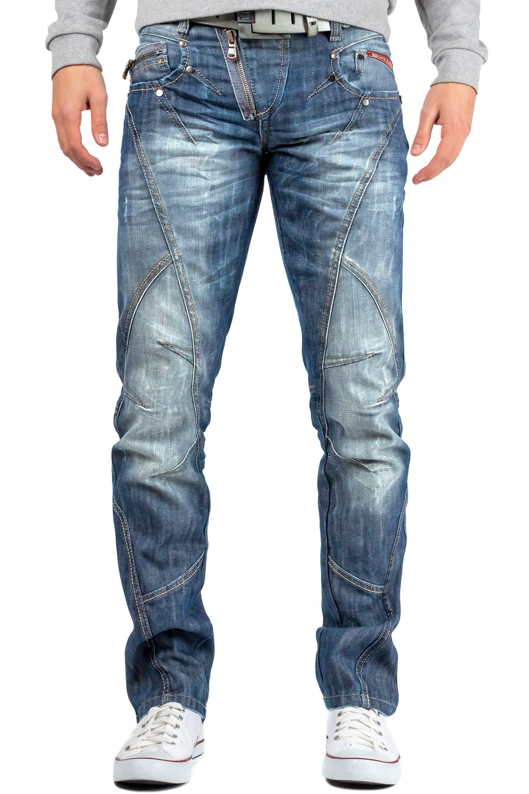 Cipo & Baxx Herren Jeans – Regular Fit Denim Hose für Männer, Destroyed und Used Look, Bikerstyle, C
