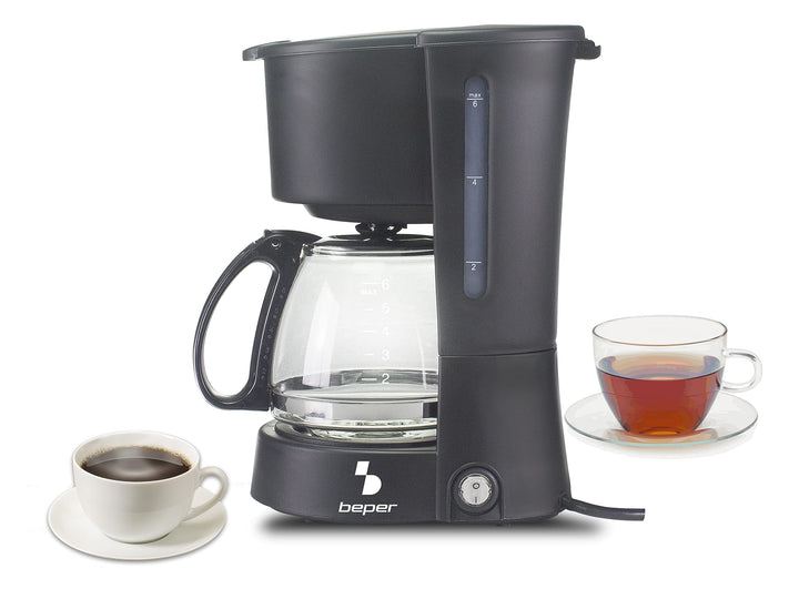 BEPER BC.060 Black Drip Coffee Maker, 6 Cups, Drip, Negro, Onesize, BC.060/BK 600 ml, 600 ml