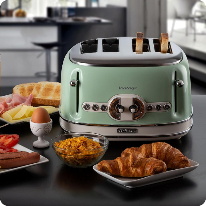 Ariete,156 Toaster im Vintage-Design für 4 Scheiben, 1600 W, 6 Toaststufen, aus lackiertem Edelstahl