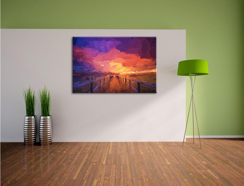 Pixxprint Steg ins Meer als Leinwandbild/Grösse: 100x70 cm/Wandbild/Kunstdruck/fertig bespannt, 100x