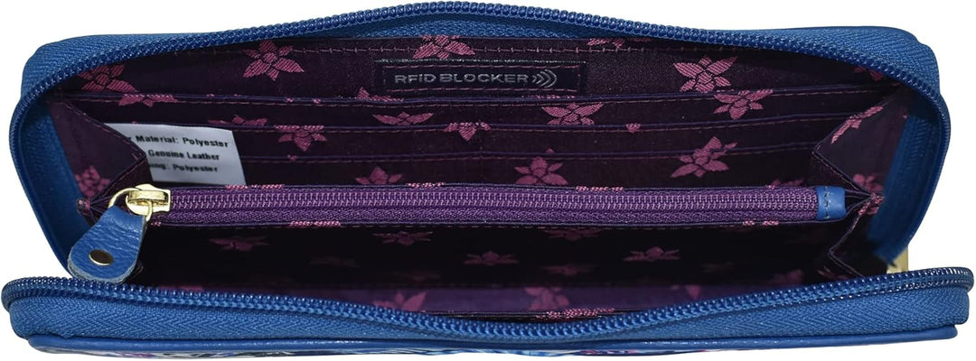 Anuschka RFID Reise-Börse mit Handschlaufe - Wanderlust Kollektion - Nylonstoff mit Leder Trim und K