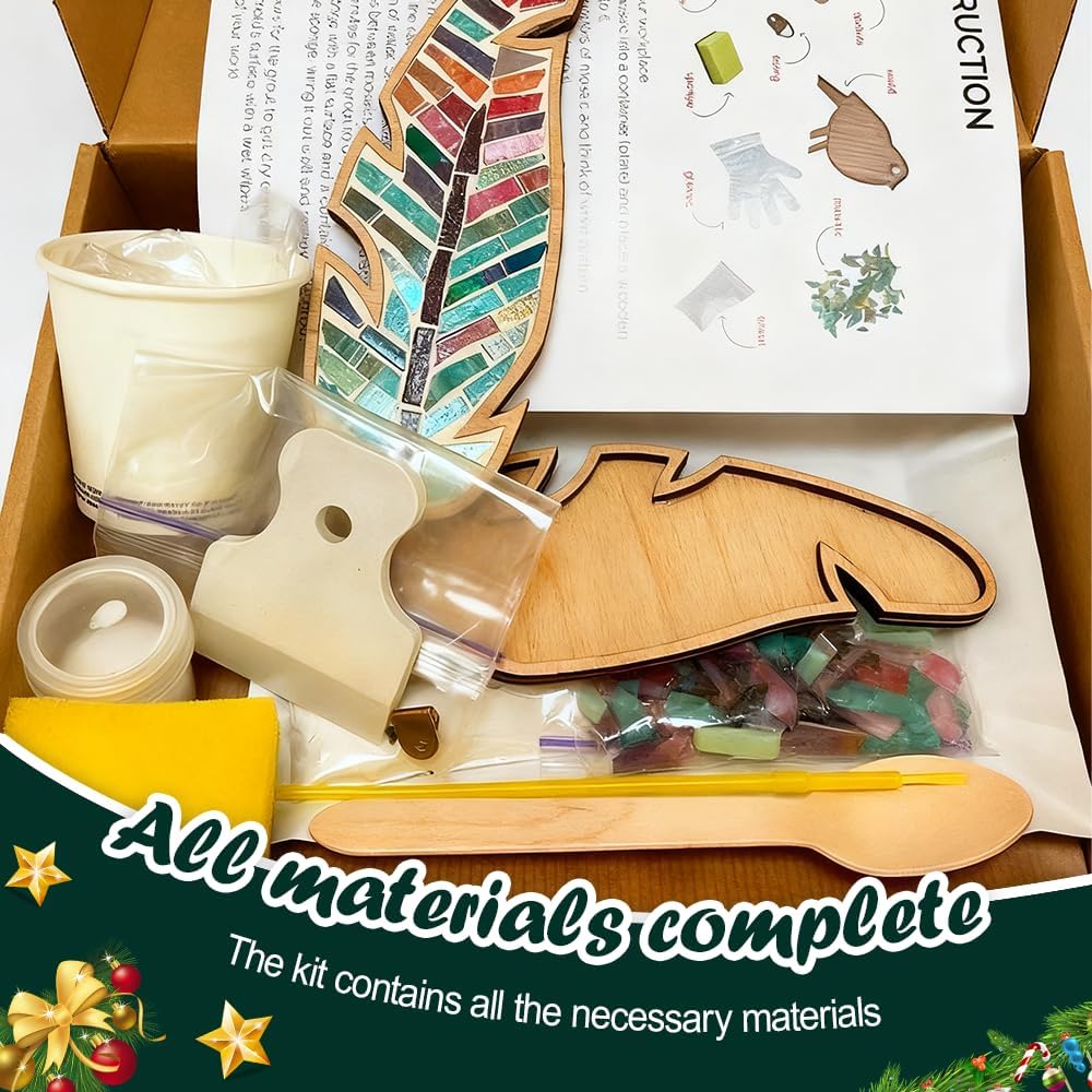 BDKMMS Mosaik Bastelset, 3 Stück Federform DIY-Mosaik-Kunst mit Werkzeugen, Lustige Weihnachtsbastel
