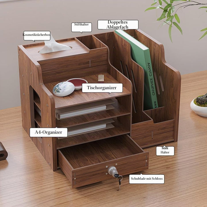 Hggzeg Schreibtisch-Organizer aus Holz,grosse Kapazität,Schreibtisch-Organizer,Aktenregal,A4-Papier-