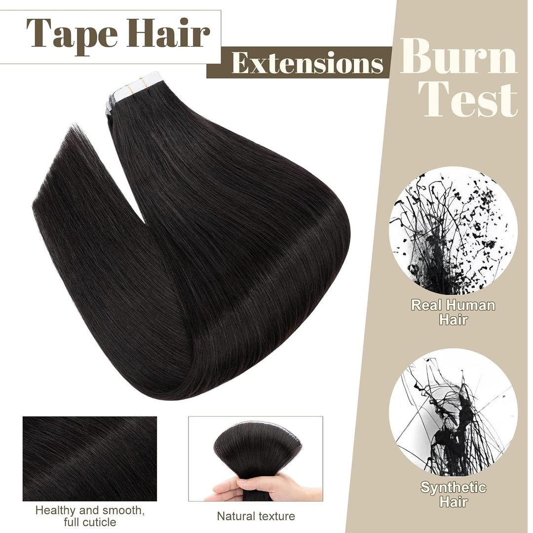 SEGO Extensions Tape Echthaar Haarverlängerung 10 Tressen Klebeband 25g Haarteile 7A Glatt 100% Remy