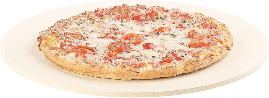 Pizzabackstein: Runder Pizzastein mit Aluminium-Servierblech, Ø 33 cm (Steinbackofen-Pizza-Platten,