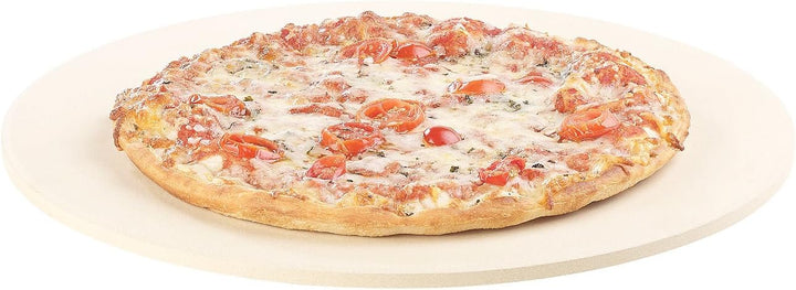 Pizzabackstein: Runder Pizzastein mit Aluminium-Servierblech, Ø 33 cm (Steinbackofen-Pizza-Platten,