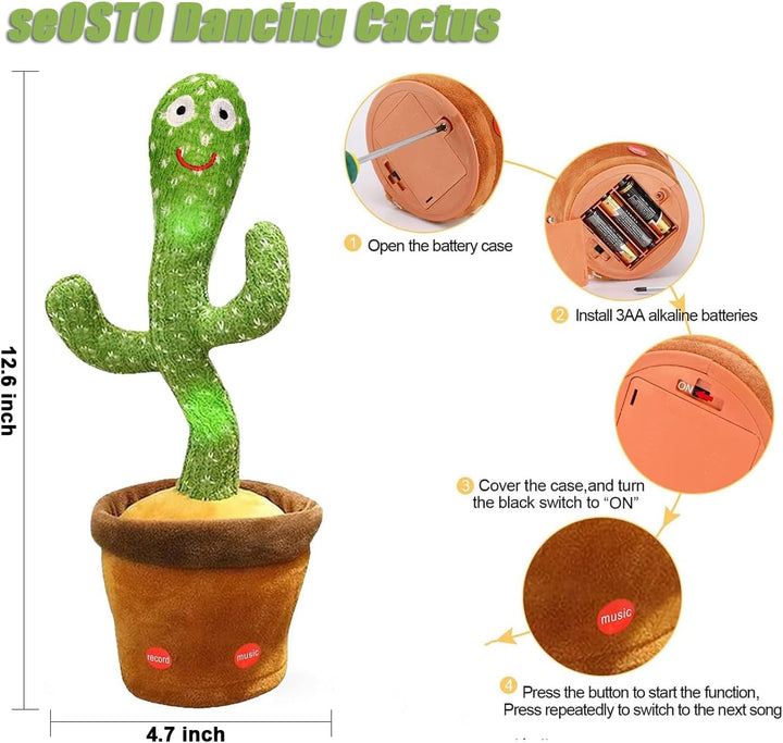 seOSTO Sprechender Tanzender Kaktus Plüschtier, Dancing Cactus Toy, Elektronischer Plüschpuppengesch