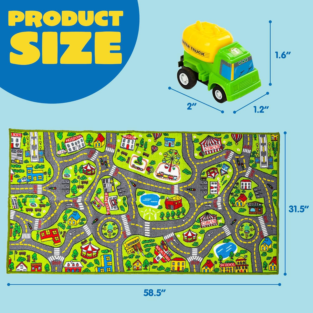 JOYIN Teppich Kinderzimmer 80x150cm mit 12 Mini Auto Spielzeug für Kinder, Spielteppich Strasse Kind