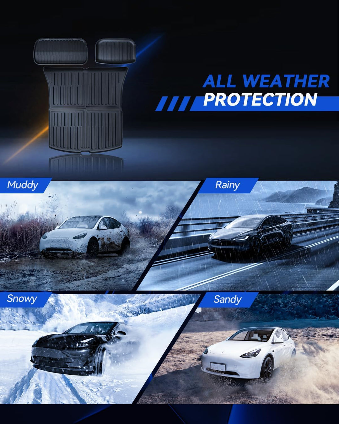 Kofferraummatte 3 Pcs für Tesla Model Y 2025-2026 Premium/Performance Allwetter TPE Schutzmatte, Hin