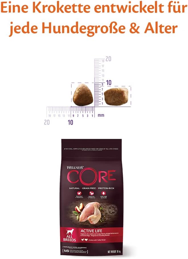 Wellness CORE Active Life, Hundefutter trocken für aktive Hunde, getreidefrei, mit hohem Fleischante