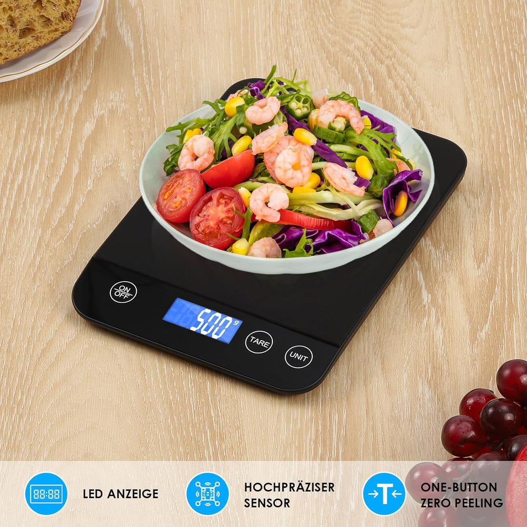 Küchenwaage Digital, 15 kg Hochpräzise 1g/0.1oz Elektronik Küchenwaage, Professionell mit Harter Fun