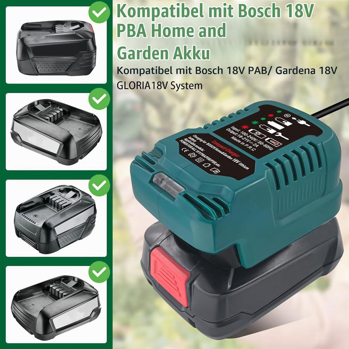 Mini Akku Ladegerät für Bosch Haus und Garten 18V, Schnellladegerät Ersatz AL1830CV für Bosch PBA PS