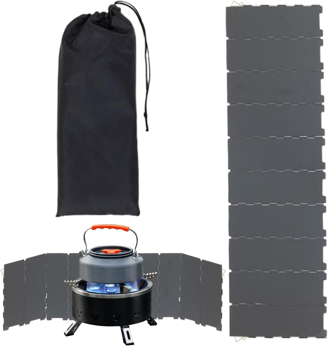 Camping-Windschutzscheibe, faltbarer 10-Panel-Metall-Herd-Windschutz | Camping-Zubehör mit Aufbewahr
