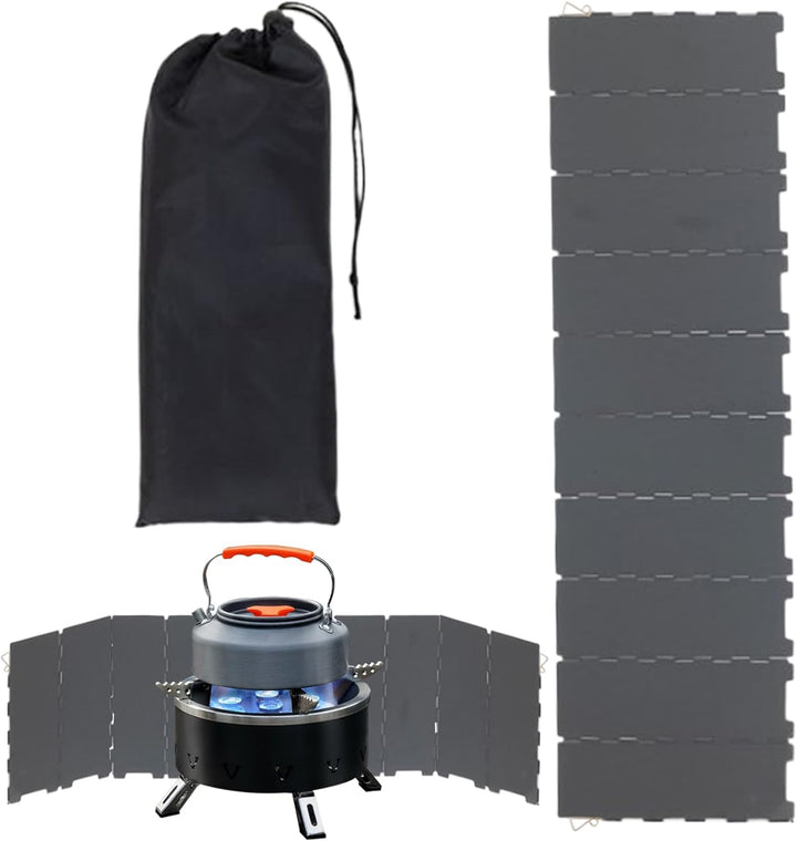 Camping-Windschutzscheibe, faltbarer 10-Panel-Metall-Herd-Windschutz | Camping-Zubehör mit Aufbewahr